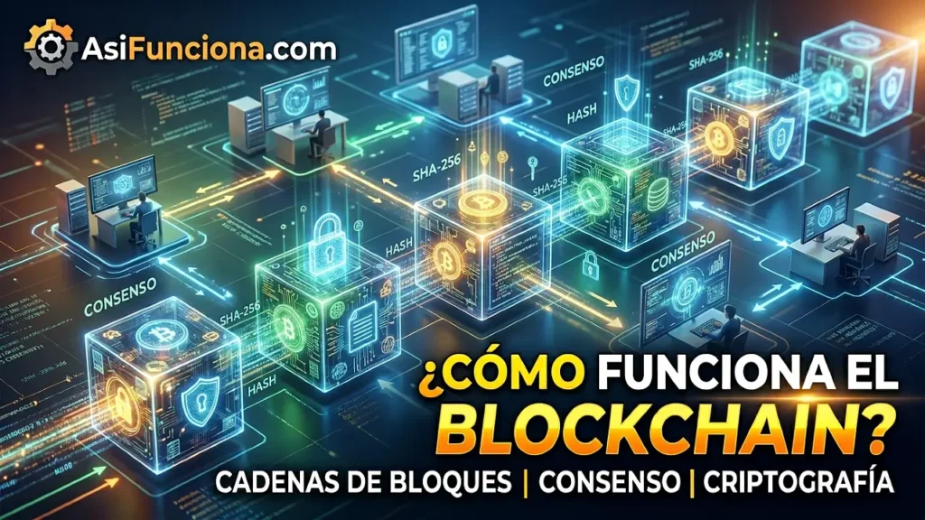 Cómo funciona el blockchain (cadenas de bloques, consenso y criptografía)