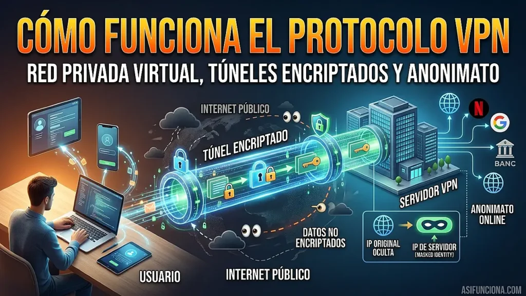 Cómo funciona el protocolo VPN (red privada virtual, túneles cifrados y anonimato)