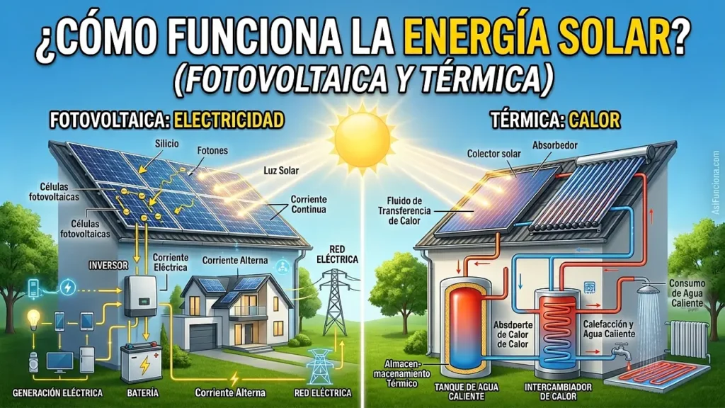 Cómo funciona la energía solar (fotovoltaica y térmica)