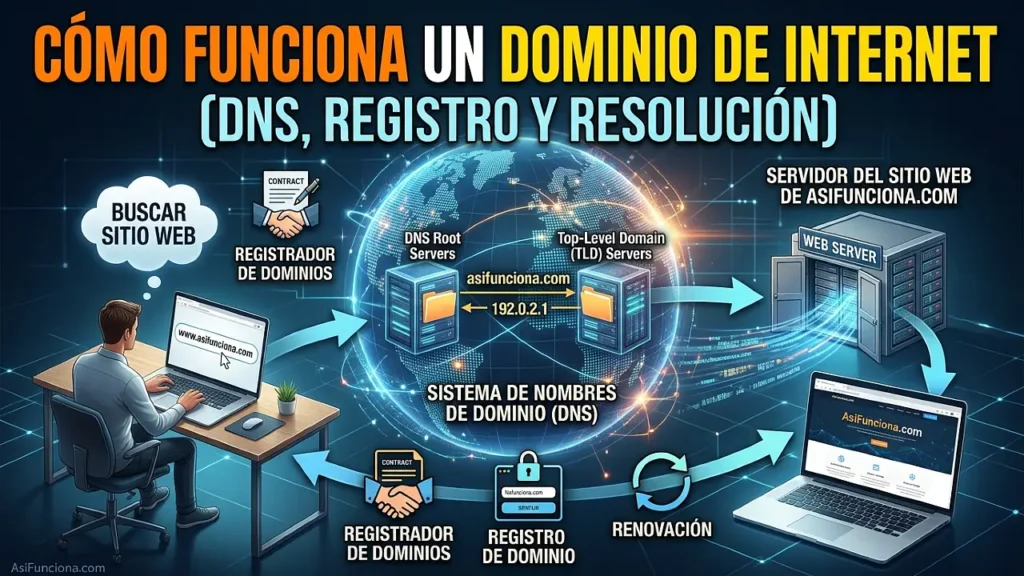 Cómo funciona un dominio de internet (DNS, registro y resolución)
